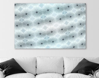 Framed Canvas Print with Abstract Seashell Sea Urchin in Pastel Blue as Wall Decor for Home