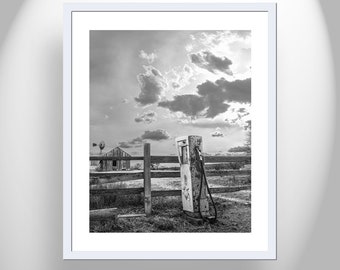 Fine Art Print with Old Western Ranch in Black and White