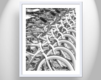 Bicycle Wall Art Print in Black and White with Vintage Bikes as Gift Art for Home or Office