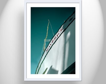 Wall Art Home Decor with a Minimalist Boat Picture in Teal