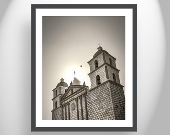 Old California History with ArtPrint of Santa Barbara California Spanish Mission