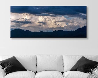 Indigo Wall Art with Monsoon Storm Clouds Panorama as Fine Art Framed Print for Home