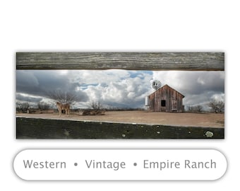 Rustic Western Ranch Wall Decor in Panorama with Horse Corral and Windmill