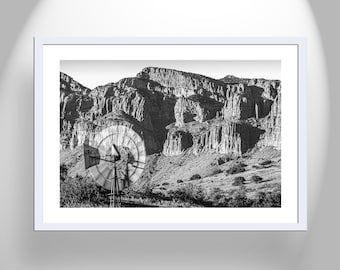 Arizona Desert Ranch Rugged Mountain Landscape Photography in Black and White