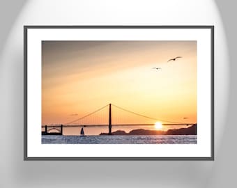 San Francisco Sunset Photograph with Golden Gate Bridge and Sailboat