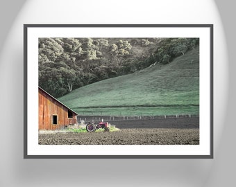 Barn Picture with Old Tractor in California Farm Landscape in Santa Barbara County