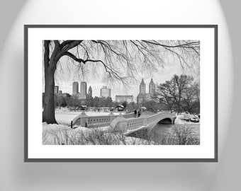 Bow Bridge Central Park Winter Photograph in Black and White