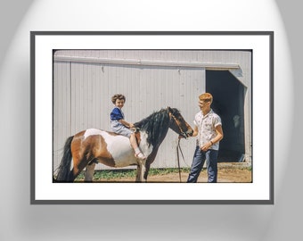 Vintage Farm Picture with Horse Pony and Barn in Iowa as Mid Century Wall Art from American Heartland