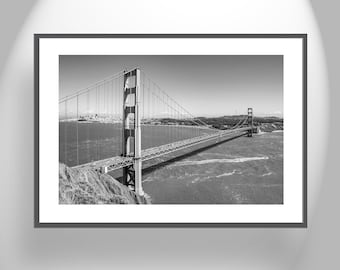 Black and White Golden Gate Bridge Picture with San Francisco Cityscape