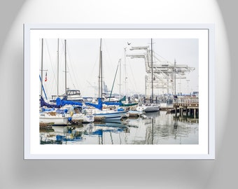 Jack London Square Art Photo with Port of Oakland Harbor Cranes as Boating Themed Wall Decor