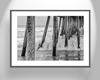 San Diego Wall Art with Imperial Beach Pier in Black and White as Home Decor Gift