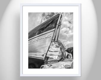 Bel Air Car Photo in Black and White as Classic Chevrolet Fine Art