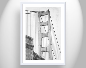 Black and White Fine Art Print with Golden Gate Bridge San Francisco Wall Decor for Home or Office