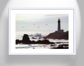 Fine Art Ocean Photograph of Pigeon Point California Coast Lighthouse as Wall Decor Gift for Home