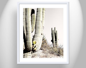 Nature Lover Gift with Prickly Pear Cactus Growing from Desert Saguaro