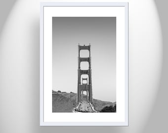 Minimalist Black and White Fine Art Print of Golden Gate Bridge as Vertical Wall Decor for Home or Office