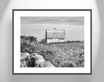 Block Island Rhode Island Black and White Barn Photograph as Wall Decor for Home or Office