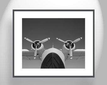 Seaplane Aviation Art of Flying Boat in Black and White