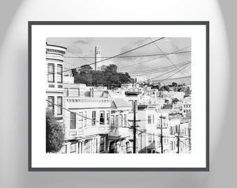 Coit Tower Art Print in Black and White San Francisco California Street Photography