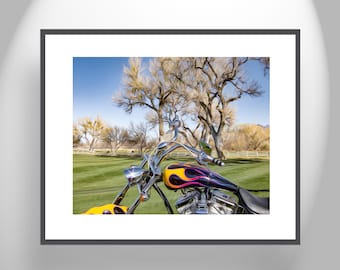 Motorcycle Photograph with Custom Show Bike on Framed Canvas Print