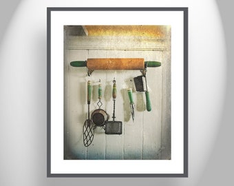 Kitchen Wall Art with Vintage Utensils as Home Decor Print