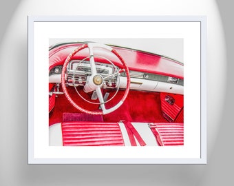 Vintage Red Cadillac Automobile Wall Art Print