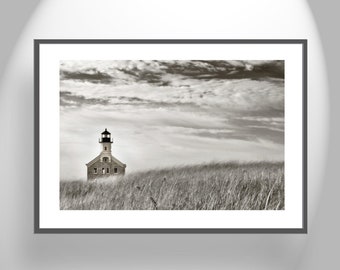 Block Island Rhode Island Lighthouse Photography with Dune Grass as Wall Decor for Home