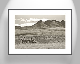 Cowboy Art Print with Western Landscape