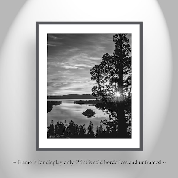 Black and White Photo of Lake Tahoe with Emerald Bay Sunrise as Fine Art Print for Home