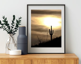 Desert Sunset Art Print with Arizona Cactus as Southwestern Photography