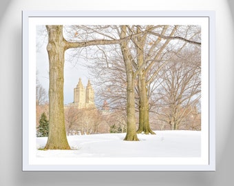 NYC Christmas Art Print with Central Park Winter Snow