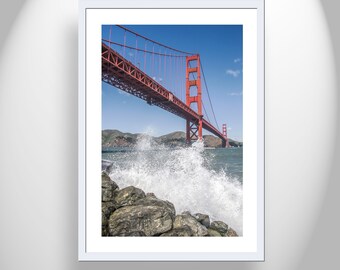 Golden Gate Bridge Photography Art Print with The Presidio Ocean Waves at Fort Point