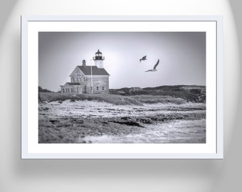 Block Island Photography with Rhode Island Lighthouse Beach Seascape as Wall Decor