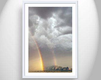 Desert Rainbow Photograph with Arizona Mountains in Monsoon Storm