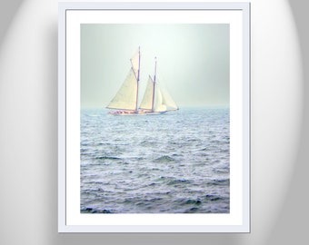 Schooner Sailboat Art Print on Pacific Ocean as Nautical Wall Decor