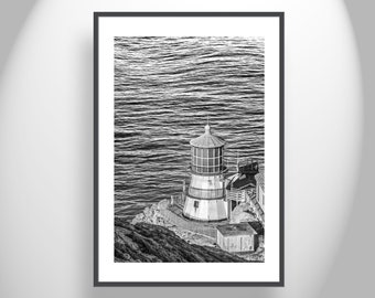 Point Reyes Lighthouse Photo Print in Black and White as Home Decor or Office Decor