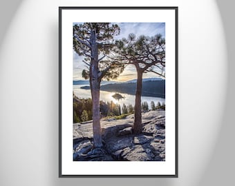 Sierra Tahoe Black and White Print with Emerald Bay as Wall Decor for Home