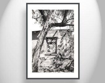 Rustic Wall Art in Black and White with Southwestern Adobe Ruins