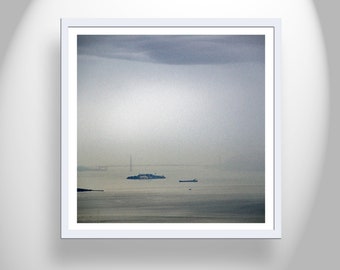 Painterly Fine Art Print of San Francisco Bay Golden Gate in Fog as Living Room Decor for Home