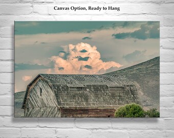 Old Barn Picture in Rustic Western Landscape with Stormy Sky