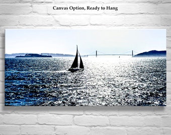 San Francisco Bay Sailing Art Print in Color or Black and White on Framed Canvas