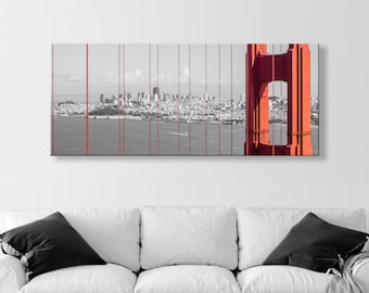 San Francisco Panoramic Wall Art with Golden Gate Bridge on Framed Canvas or Traditional Photo Print