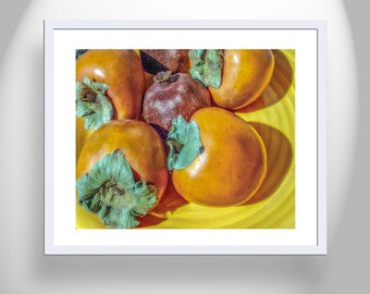Southwestern Still Life Food Art Photography Print with Pomegranate and Persimmon Fruit