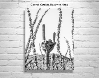 Wall Art Print for Home with Desert Ocotillo and Cactus in Black and White