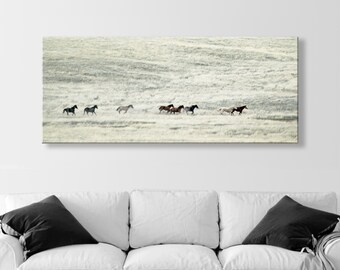 Fine Art Landscape Picture with Wild Horses in Panorama