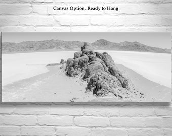 Black and White Wide Desert Panorama Wall Art with Death Valley National Park as Framed Wall Decor