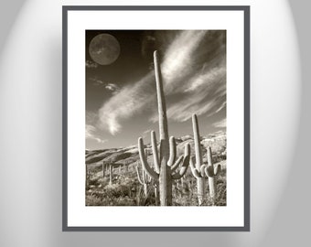 Surreal Desert Cactus Moon Art as Wall Decor for Home