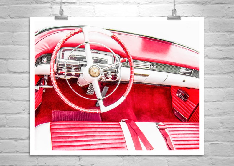 Wall Art Print of Red and White Cadillac Automobile