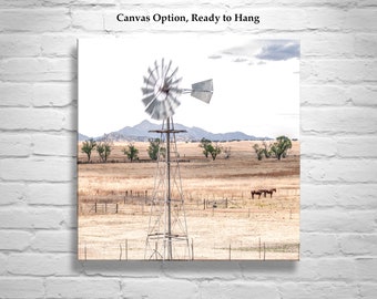 Western Horse Ranch Landscape Photograph with Windmill as Wall Decor for Home or Office