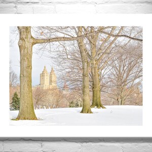 NYC Christmas Art Print with Central Park Winter Snow image 3